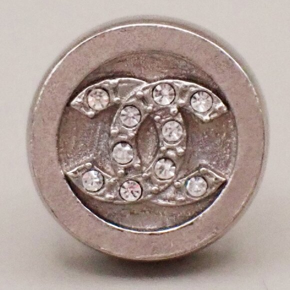 CHANEL CC Logo Rhinestone Stud Earrings F21B Silver France 36RL306 - Picture 3 of 10